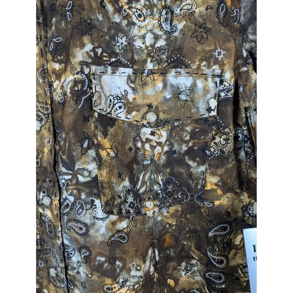 Scully Shirt Womens XL Brown Western Paisley Snap Button Long Sleeve Cowboy